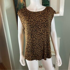 Coldwater Creek Brown Leopard Print Blouse Shell Top Shirt Sleeveless Large L